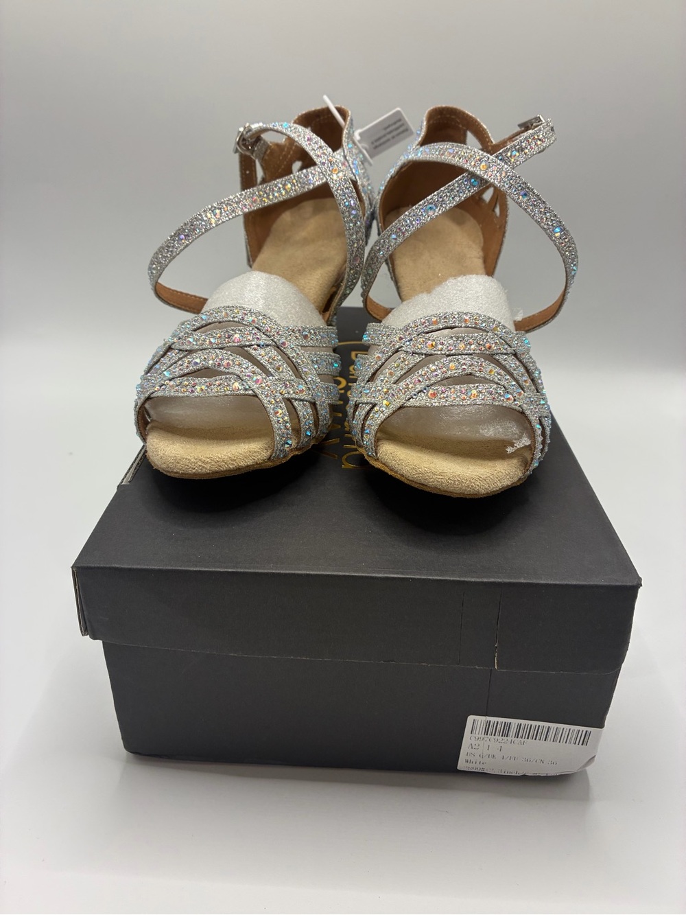 Dance and Sway Custom Ballroom Silver Satin Strappy Sandals US 6 UK 4 - Silver